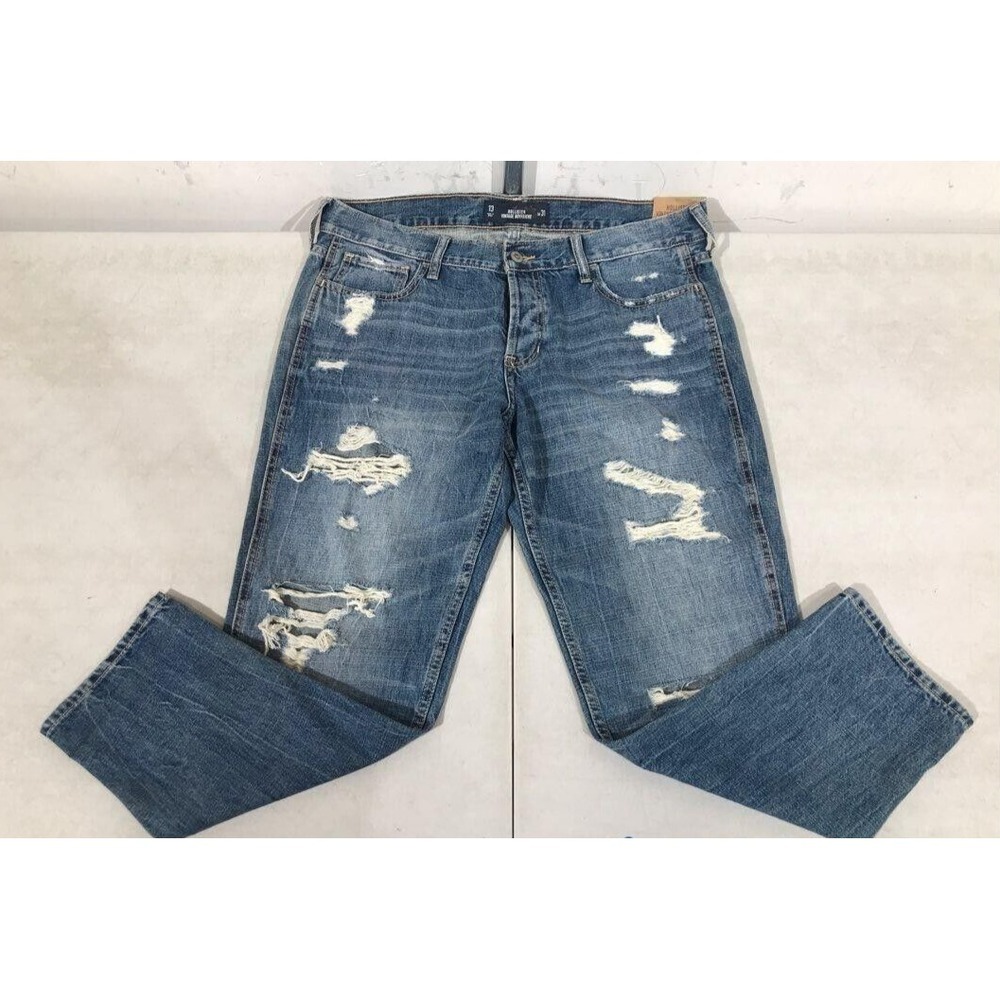 Hollister Womens Vintage Boyfriend Distressed Straight Mid-Rise Denim Jeans (31)